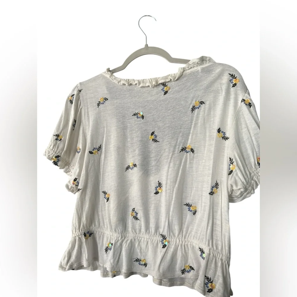 Free people Floral Ruffle Trim crop Blouse size large - Picture 5 of 6